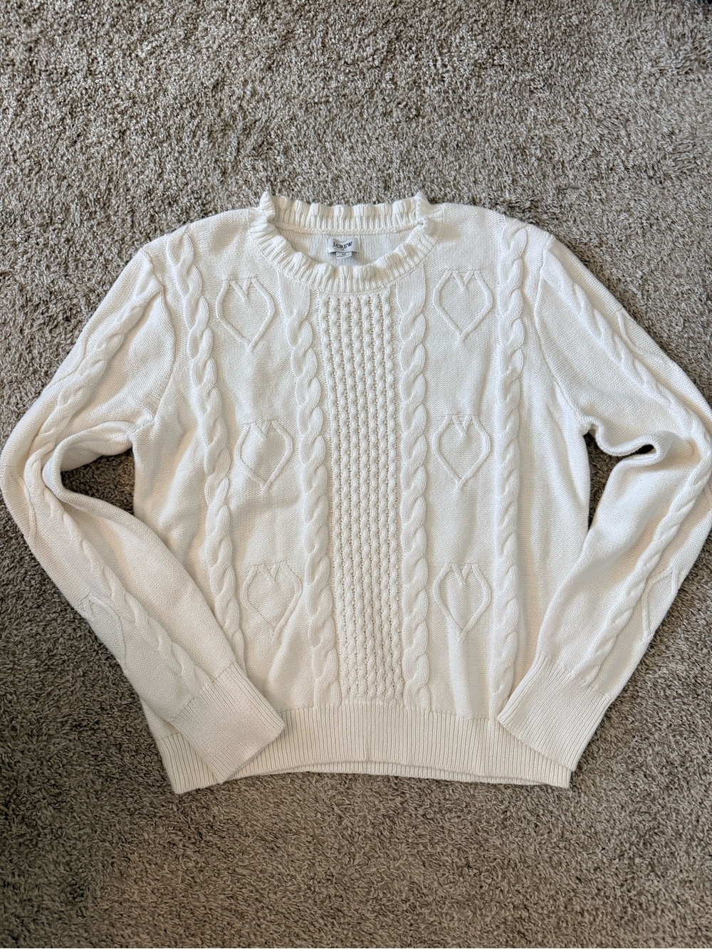 J Crew - White Cable-Knit Heart Sweater